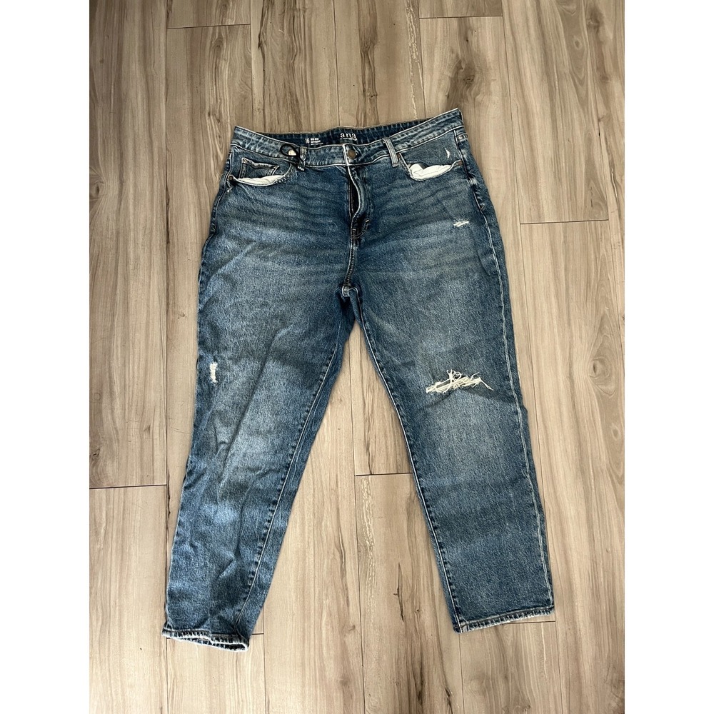 Ana A New Apparel Mid Rise Boyfriend Jeans Womens 16 Blue Denim Distressed